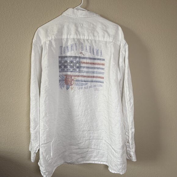 Tommy Bahama 100% Linen Long Sleeve White USA American Flag 1993 Shirt Mens 3XL - Picture 2 of 10
